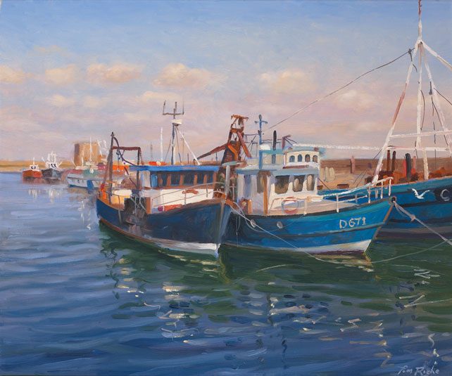 BLUE TRAWLERS, DUN LAOGHAIRE by Tom Roche (b.1940) at Whyte's Auctions