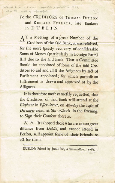 18th Century: Collapse of Dillon and Farrell, Dublin Bankers documents at Whyte's Auctions