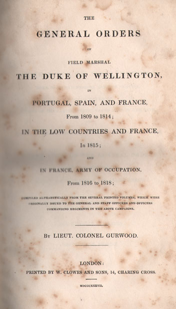 1809-18: The general orders of the Duke of Wellington in campaign at Whyte's Auctions