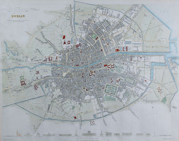 circa 1850: Map of Dublin city and environs at Whyte's Auctions