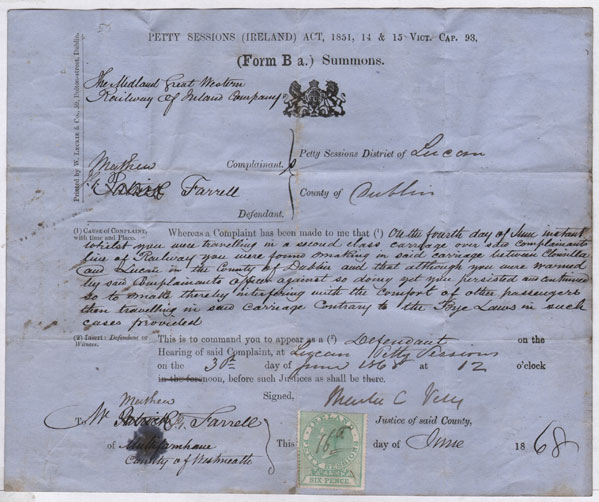 1860-1880: Lucan Petty Court summons and legal documents collection at Whyte's Auctions