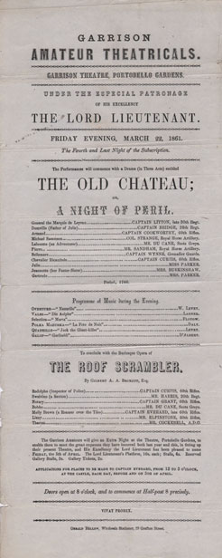 1861 (22 March) Portobello Barracks Dublin amateur theatricals performance poster at Whyte's Auctions