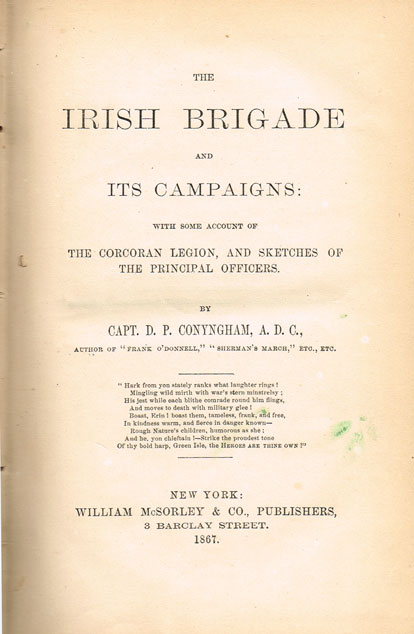 United States military book collection including The Irish Brigade and its Campaigns at Whyte's Auctions
