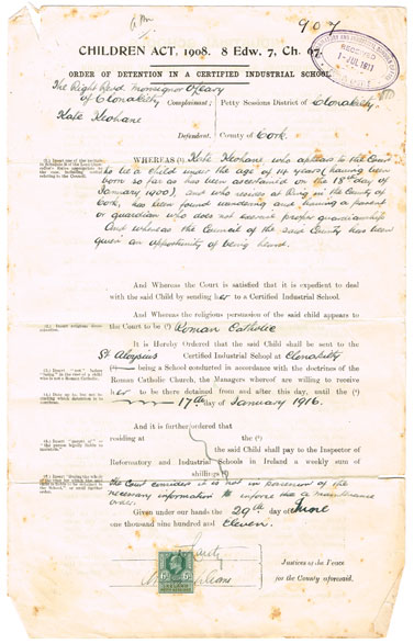 1906-11: Dublin Industrial Schools detention orders and documents at Whyte's Auctions