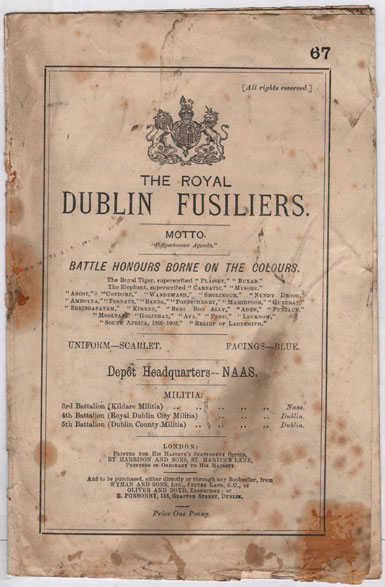 1882-1921: Royal Dublin Fusiliers embroidered crest and regimental history at Whyte's Auctions