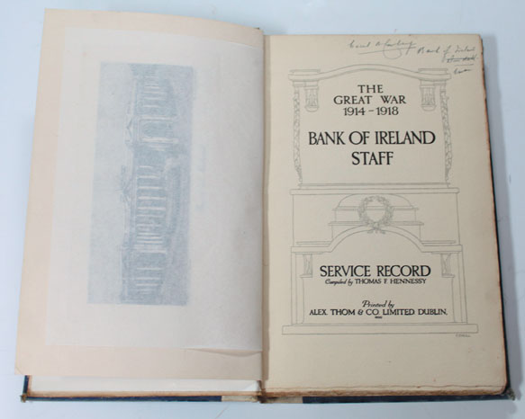 1914-18: Great War Bank of Ireland staff service roll of honour at Whyte's Auctions