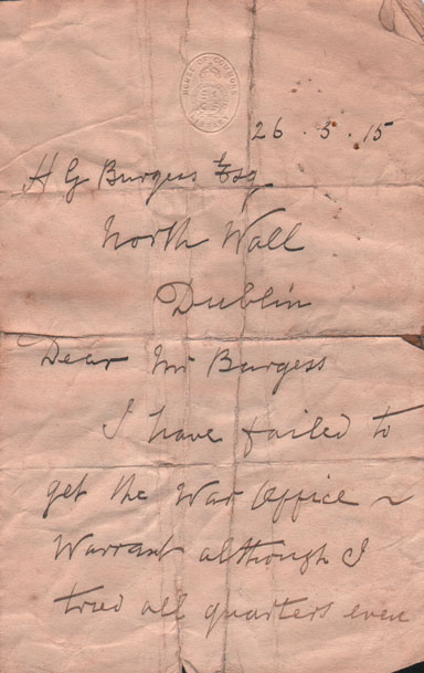 1915: Letters from John O'Connor MP relating to a cargo of rifles for John Redmond at Whyte's Auctions