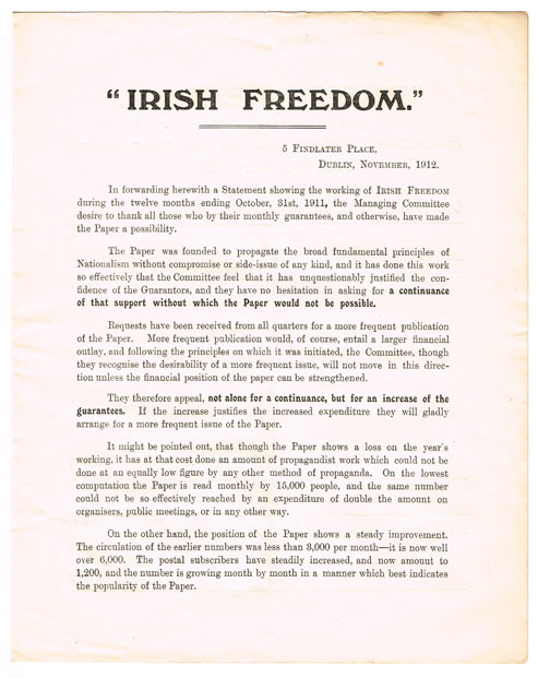 1911: Irish Freedom newspaper statement of accounts at Whyte's Auctions