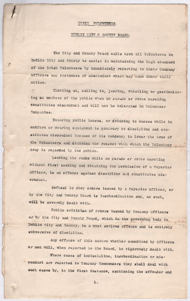 1914 (16 September) Dublin Irish Volunteers instructions and orders at Whyte's Auctions