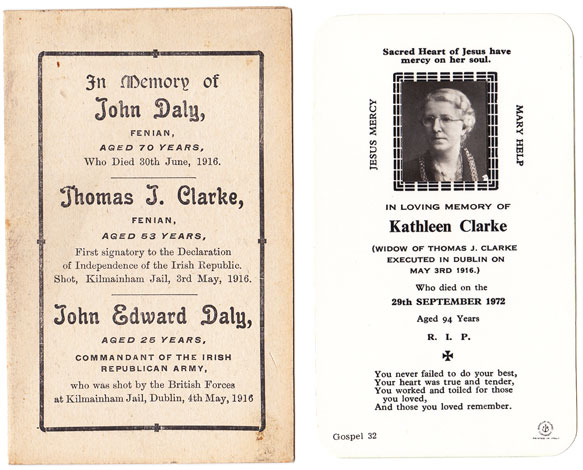 1916 Rising: Tom and Kathleen Clarke memorial cards and signature at Whyte's Auctions
