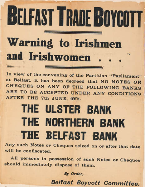 1921: Belfast Trade Boycott banknotes proclamation poster at Whyte's Auctions