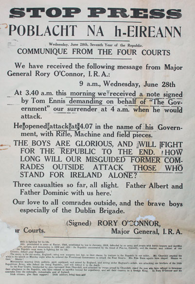 1922 (28 June) Communique from The Four Courts by Rory O'Connor, the start of The Civil War at Whyte's Auctions