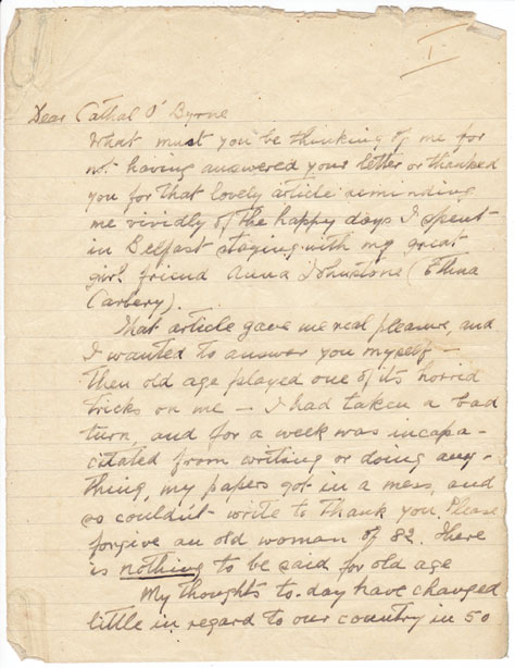 1948 (8 August) Maud Gonne MacBride handwritten and signed letter to Cathal O'Byrne at Whyte's Auctions