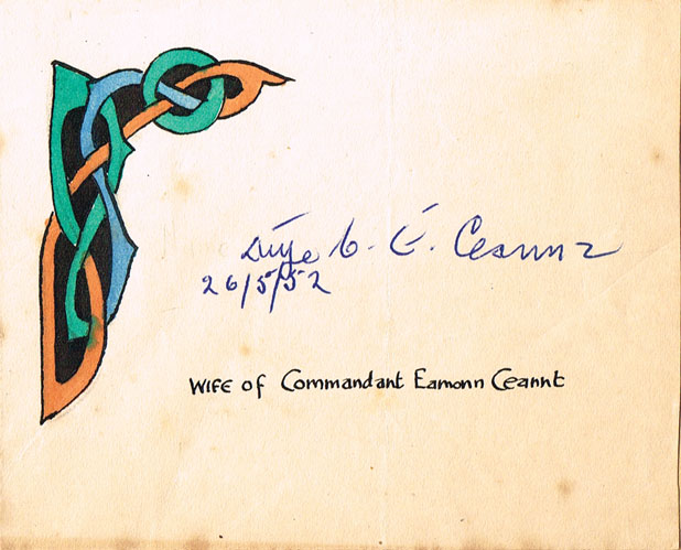 1952: Signature of Aine Ceannt, wife of Eamonn Ceannt at Whyte's Auctions