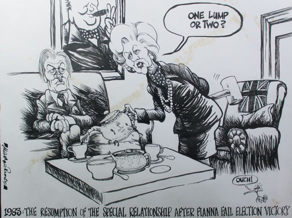 1983: Margaret Thatcher and Charlie Haughey cartoon by Martyn Turner at Whyte's Auctions