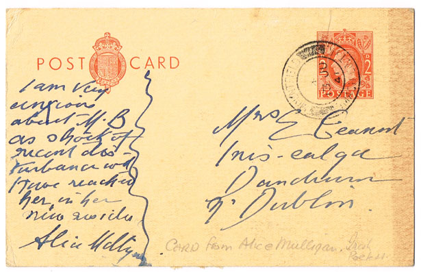 1941-50: Alice Milligan handwritten and signed postcard to Mrs Eamonn Ceannt and Cearbhall O'Dalaigh signed letter at Whyte's Auctions