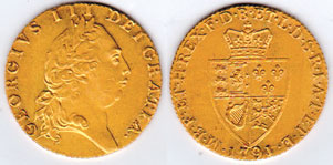 England. 1788 George III (1760-1820) gold guinea 1791 at Whyte's Auctions