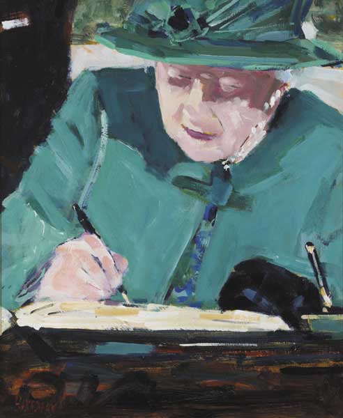 THE QUEEN SIGNING THE VISITORS BOOK AT ARAS AN UACHTARAIN by Michael Hanrahan (b.1951) (b.1951) at Whyte's Auctions