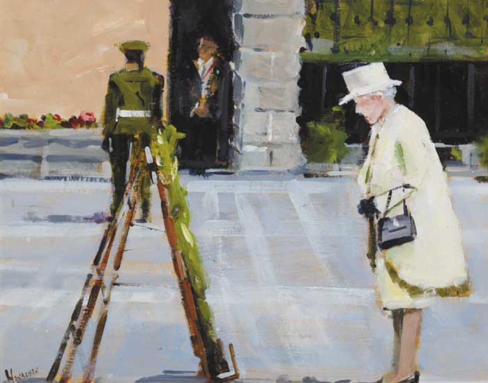 THE QUEEN AT THE GARDEN OF REMEMBRANCE, DUBLIN by Michael Hanrahan (b.1951) (b.1951) at Whyte's Auctions