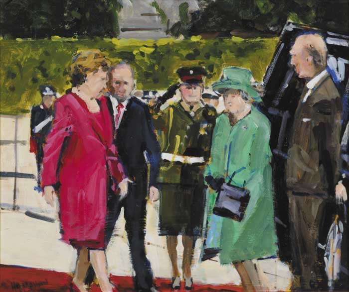 PRESIDENT MCALEESE GREETS THE QUEEN AT ARAS AN UACHTARAIN by Michael Hanrahan (b.1951) (b.1951) at Whyte's Auctions