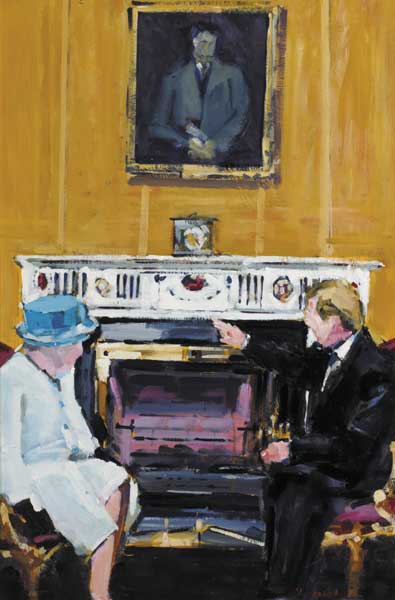 THE QUEEN AND AN TAOISEACH ENDA KENNY AT GOVERNMENT BUILDINGS by Michael Hanrahan (b.1951) (b.1951) at Whyte's Auctions
