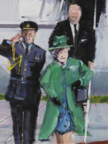 THE QUEEN AND THE DUKE OF EDINBURGH ARRIVING ON IRISH SOIL by Michael Hanrahan (b.1951) (b.1951) at Whyte's Auctions