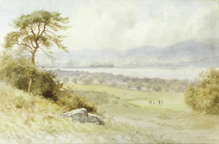 GOLF LINKS, HOLYWOOD WITH VIEW OF TITANIC AND BELFAST DOCKS, 1912 by Joseph William Carey RUA (1859-1937) at Whyte's Auctions