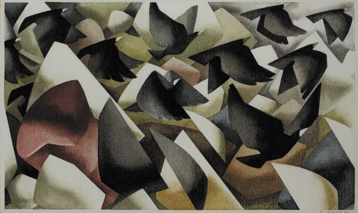 BIRDS IN FLIGHT OVER ABSTRACTED LANDSCAPE, 1989 by Terence Gayer (1924-2005) at Whyte's Auctions