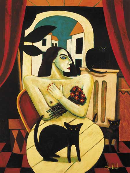 WOMAN AND CATS by Graham Knuttel (b.1954) (b.1954) at Whyte's Auctions