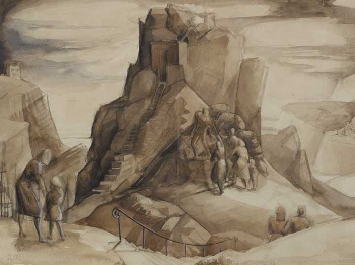 FIGURE IN LIGHTHOUSE RUINS by John Luke RUA (1906-1975) at Whyte's Auctions