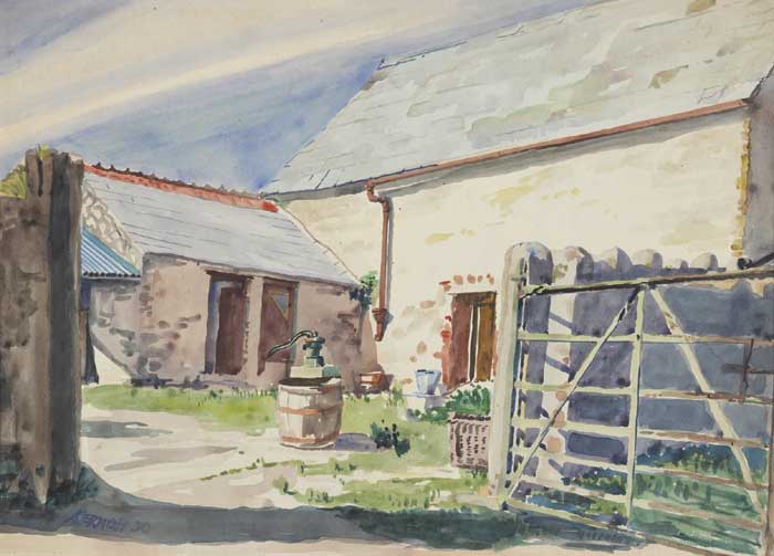 OUTHOUSES, MORNING SUNLIGHT, NEAR DUBLIN, 1930 by Harry Kernoff RHA (1900-1974) at Whyte's Auctions