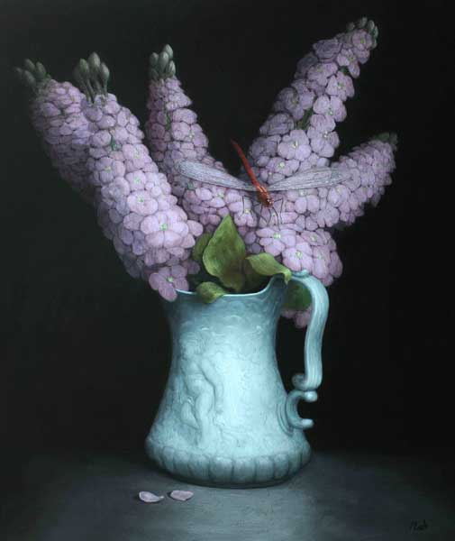 DELPHINIUMS IN A GREEN VASE, 2011 by Stuart Morle (b.1960) at Whyte's Auctions