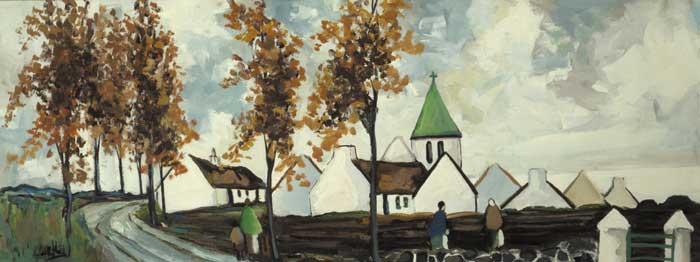 COUNTRY VILLAGE AND CHURCH, AUTUMN by Markey Robinson (1918-1999) at Whyte's Auctions