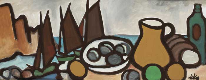 STILL LIFE WITH SEASCAPE AND BOATS by Markey Robinson (1918-1999) at Whyte's Auctions