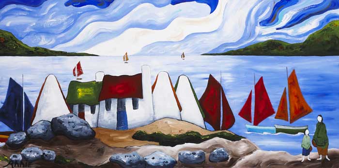 COTTAGES AND SAILBOATS by Annie Robinson (b.1954) at Whyte's Auctions