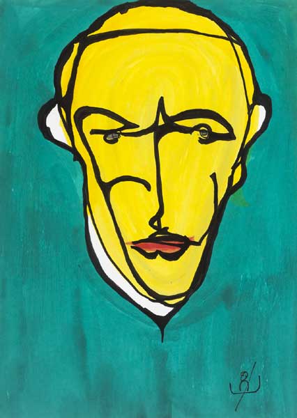 PORTRAIT OF A GENTLEMAN IN YELLOW AGAINST A GREEN BACKGROUND, c.1986 by John Kingerlee (b.1936) at Whyte's Auctions