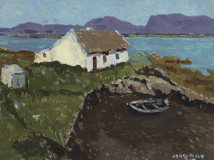 COTTAGE AND BOAT BY THE SEA by Henry Healy RHA (1909-1982) at Whyte's Auctions
