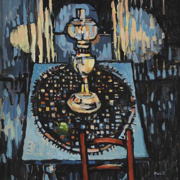 OIL LAMP AND RED CHAIR by Lawson Burch RUA (1937-1999) RUA (1937-1999) at Whyte's Auctions