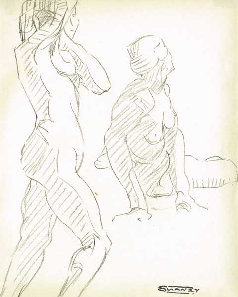 LIFE STUDY: STANDING AND SITTING FEMALE NUDES by Mary Swanzy HRHA (1882-1978) HRHA (1882-1978) at Whyte's Auctions