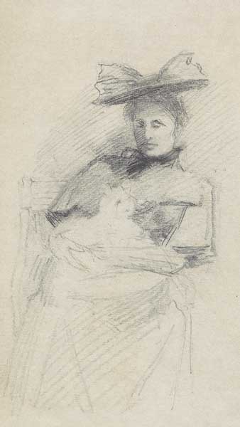 WOMAN WITH LARGE HAT AND DOG IN HER LAP by Sarah Henrietta Purser HRHA (1848-1943) HRHA (1848-1943) at Whyte's Auctions