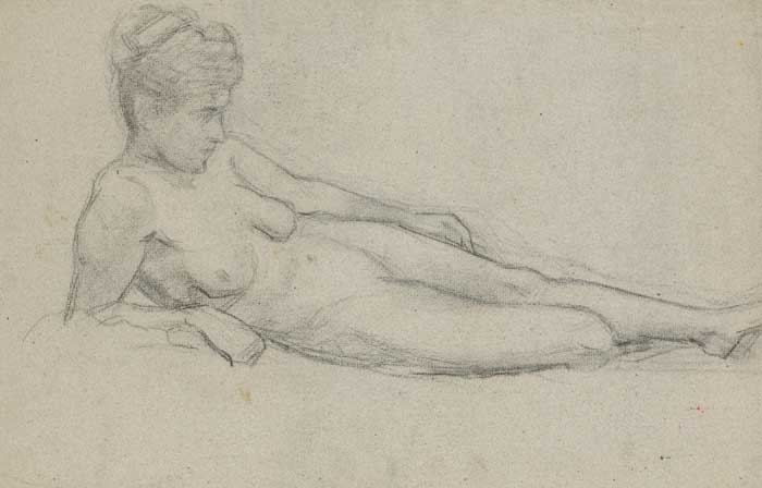 LIFE STUDY: RECLINING NUDE WITH HER HAIR UP by Sarah Henrietta Purser HRHA (1848-1943) HRHA (1848-1943) at Whyte's Auctions