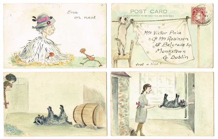 SET OF 12 ILLUSTRATED POSTCARDS AND ONE WATERCOLOUR FROM 1920s-30s by Victor T. Price sold for �400 at Whyte's Auctions