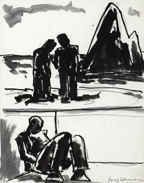 THREE FIGURES IN A LANDSCAPE by Josef Herman (1911-2000) at Whyte's Auctions