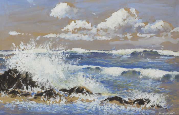 SEASCAPE WITH BREAKING WAVES AND SHIP ON THE HORIZON, 1939 by Rowland Hill ARUA (1915-1979) at Whyte's Auctions