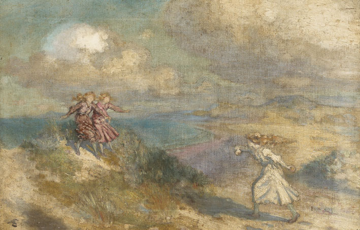 THREE GIRLS PLAYING IN THE SAND DUNES at Whyte's Auctions