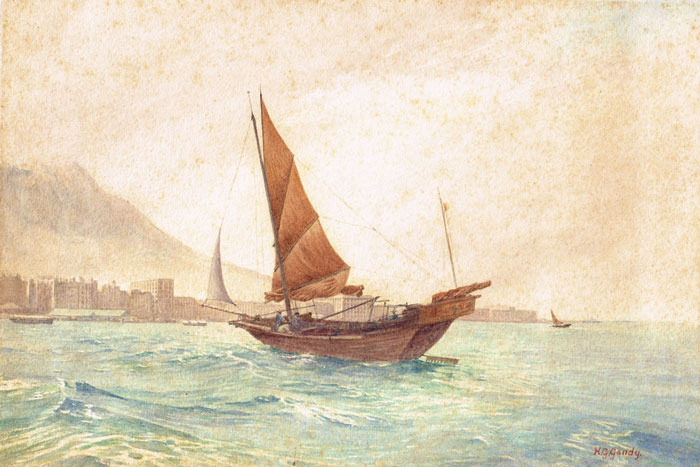 A JUNK IN HONG KONG HARBOUR by Henry George Gandy sold for �700 at Whyte's Auctions