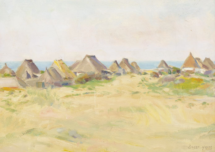 LANDSCAPE WITH HAYSTACKS by Ernest Columba Hayes RHA (1914-1978) at Whyte's Auctions