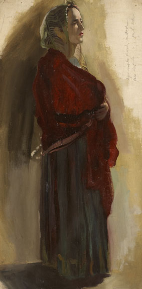 STANDING WOMAN IN RED SHAWL AND TWO OTHER FIGURE STUDIES IN OIL by Ernest Columba Hayes RHA (1914-1978) at Whyte's Auctions