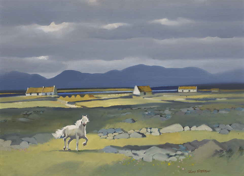HORSE AND COTTAGES IN A WEST OF IRELAND LANDSCAPE by John Skelton sold for �1,800 at Whyte's Auctions