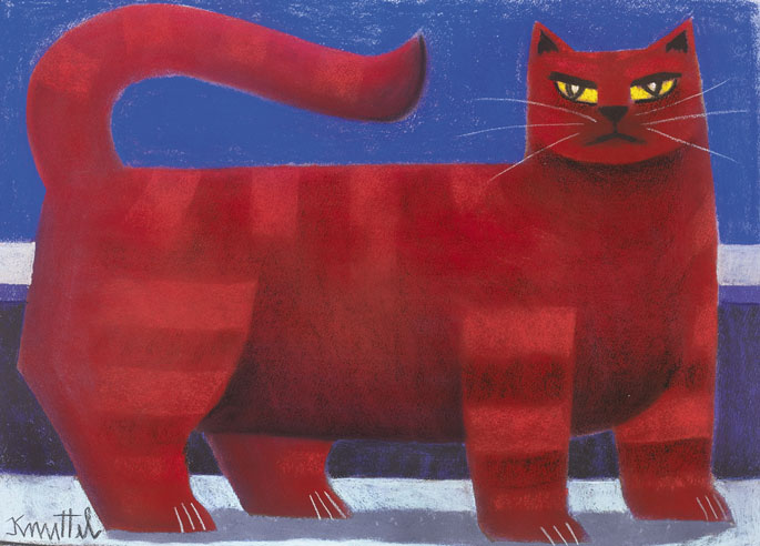 RED CAT AGAINST BLUE by Graham Knuttel (b.1954) at Whyte's Auctions